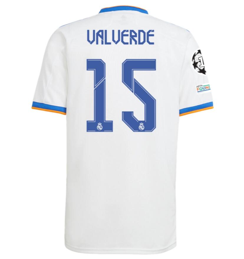 2021/22 Real Madrid Home Kit Soccer Jersey with FEDERICO VALVERDE 15 printing